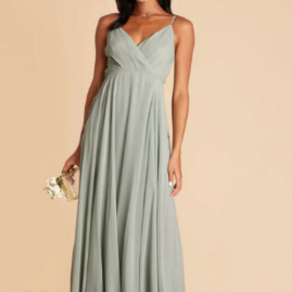 Spaghetti Strap Sage Green Maxi Wedding Dress